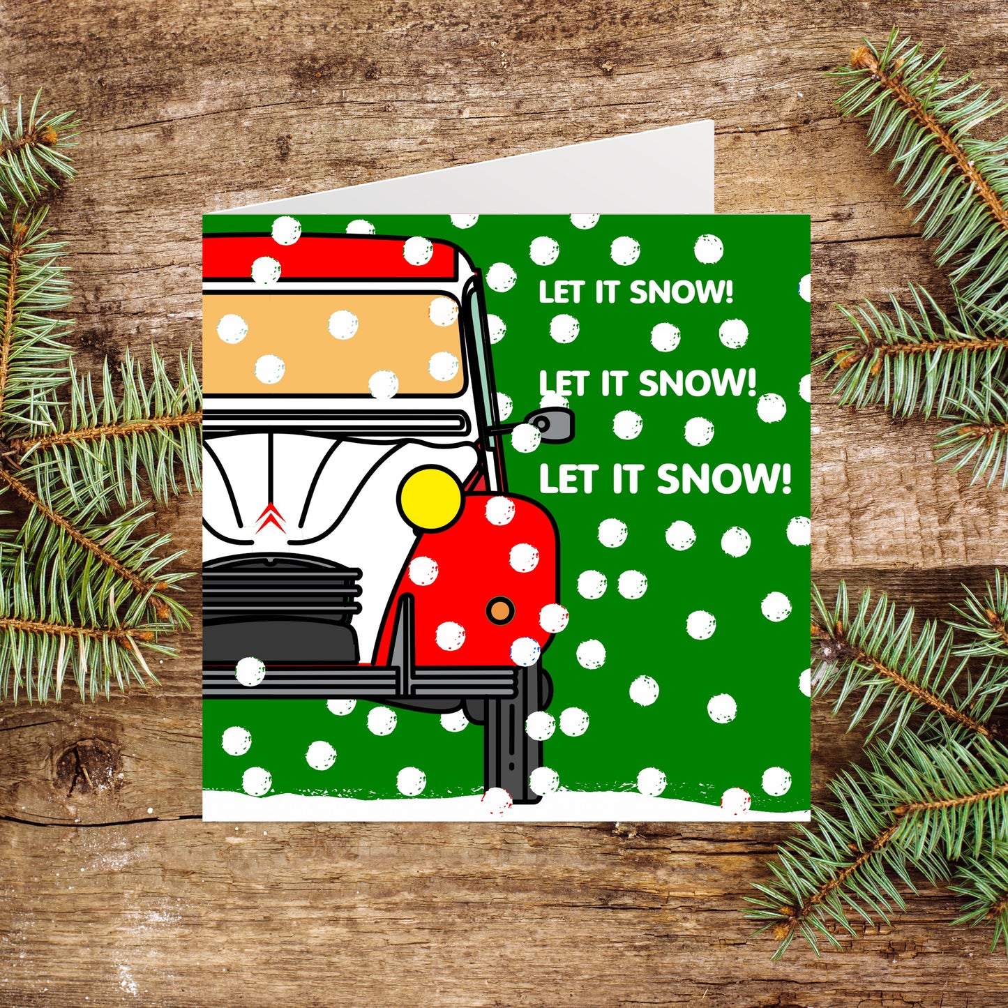 2CV Red and Green Let It Snow Christmas Card