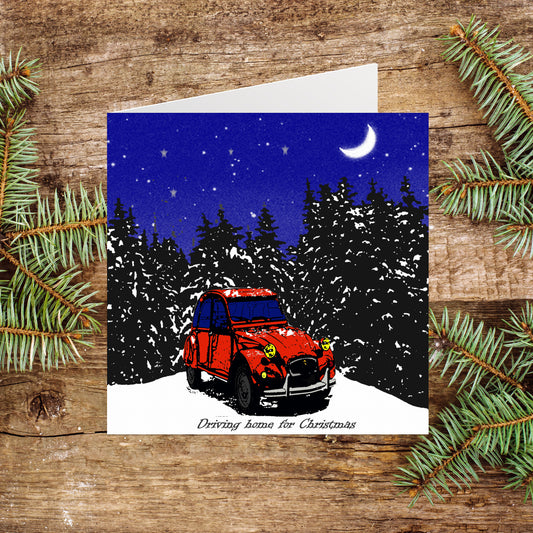 Set of five 2CV Red Driving Home Christmas Cards