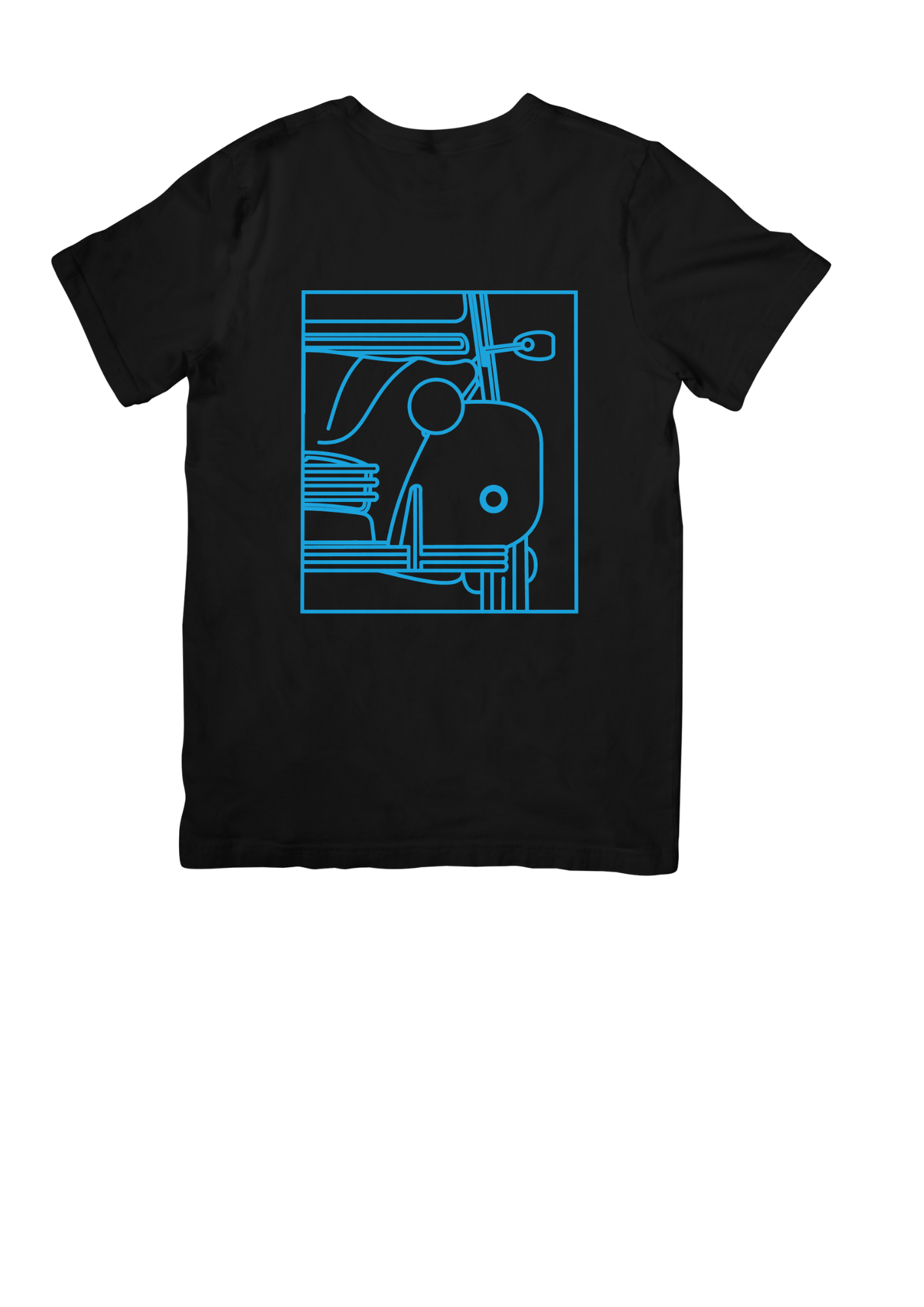 Black Cotton T-Shirt with 2CV Line Drawing