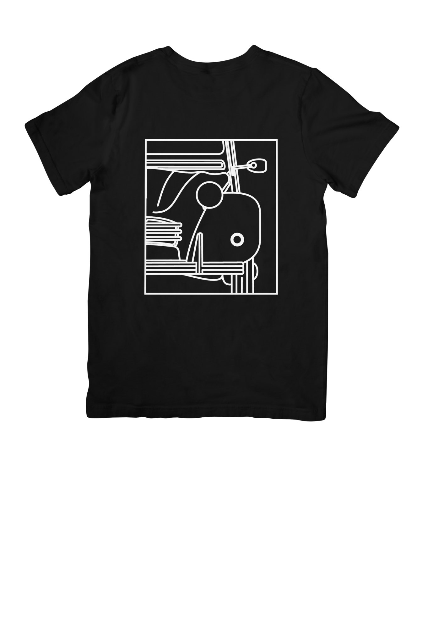 Black Cotton T-Shirt with 2CV Line Drawing