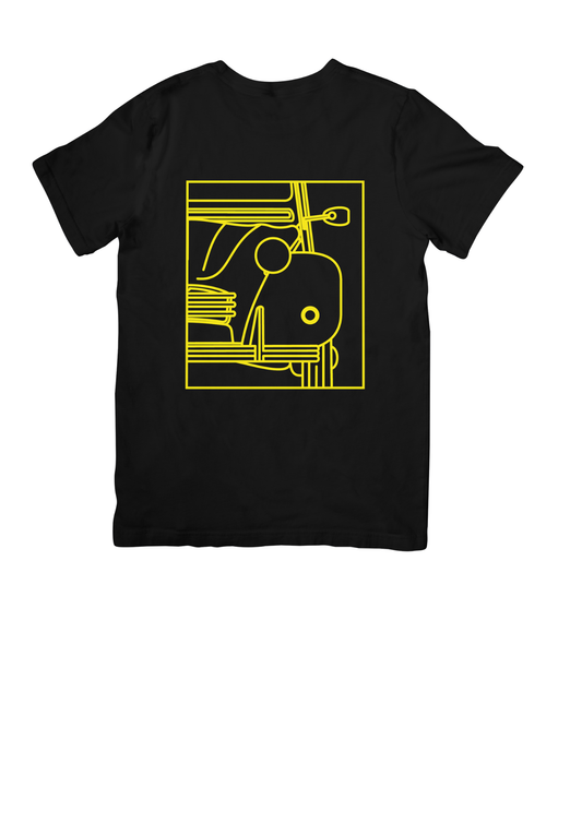 Black Cotton T-Shirt with 2CV Line Drawing