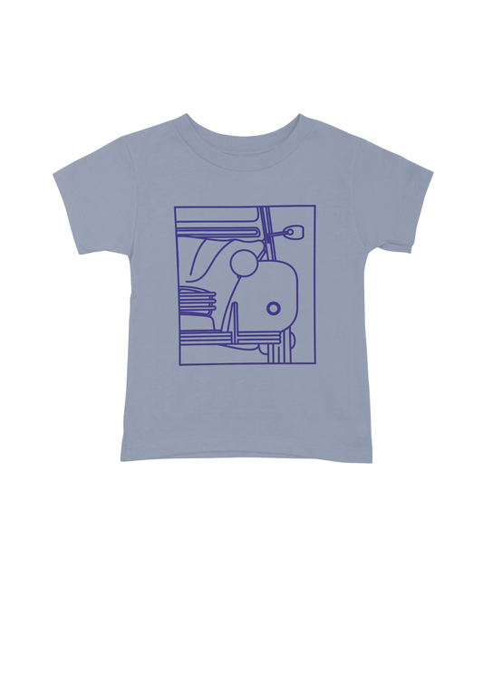 Children's Light Blue Cotton T-Shirt with  2CV Line Drawing