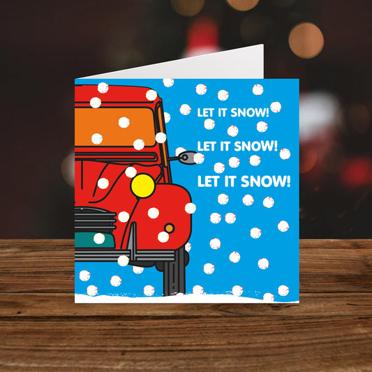 Set of five 2CV Red and Blue Let It Snow Christmas Card