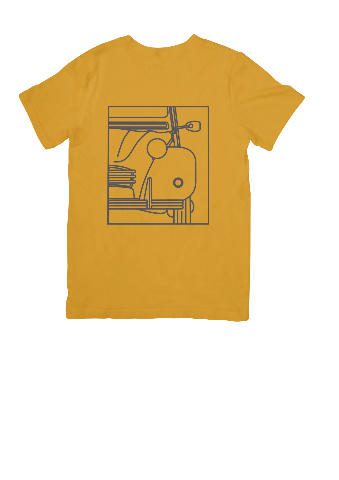 Mustard Cotton T-Shirt with 2CV Line Drawing