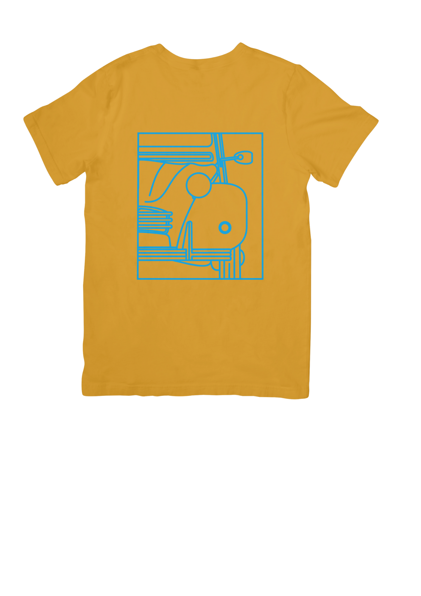 Mustard Cotton T-Shirt with 2CV Line Drawing