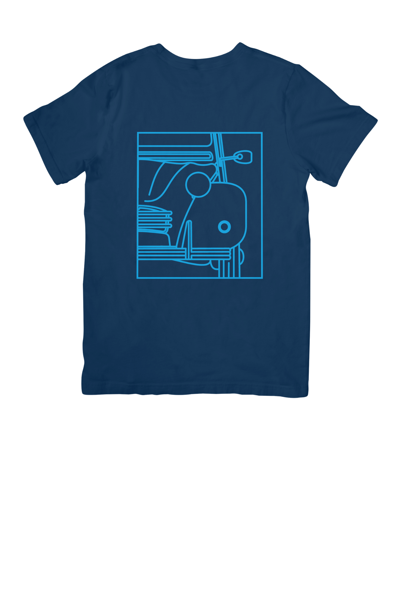 Navy Blue Cotton T-Shirt with 2CV Line Drawing