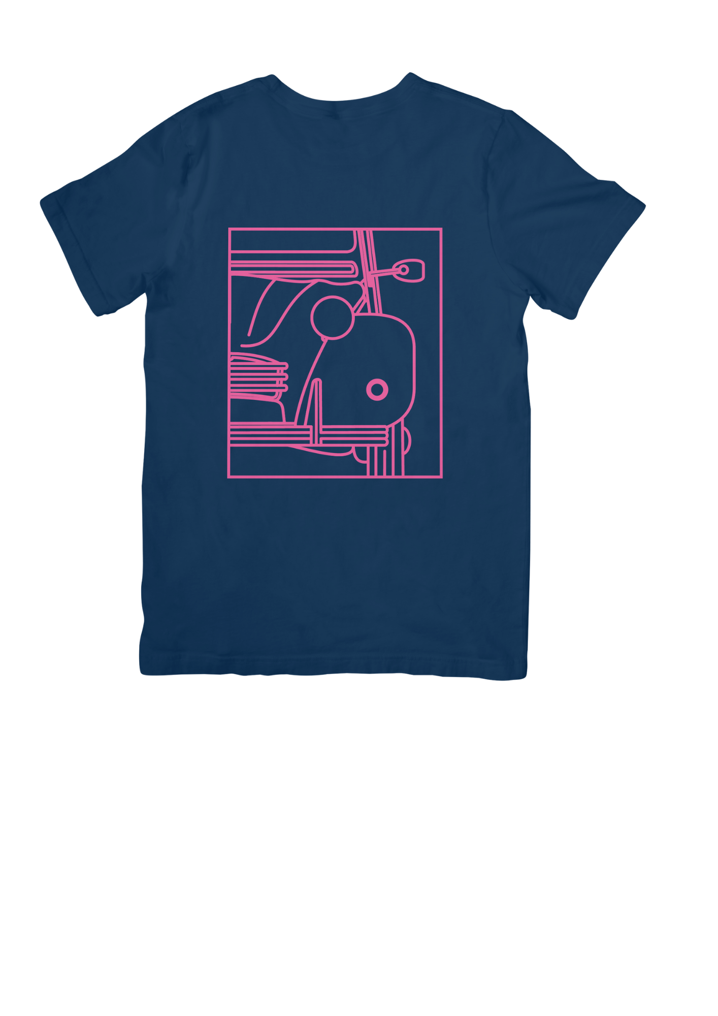 Navy Blue Cotton T-Shirt with 2CV Line Drawing