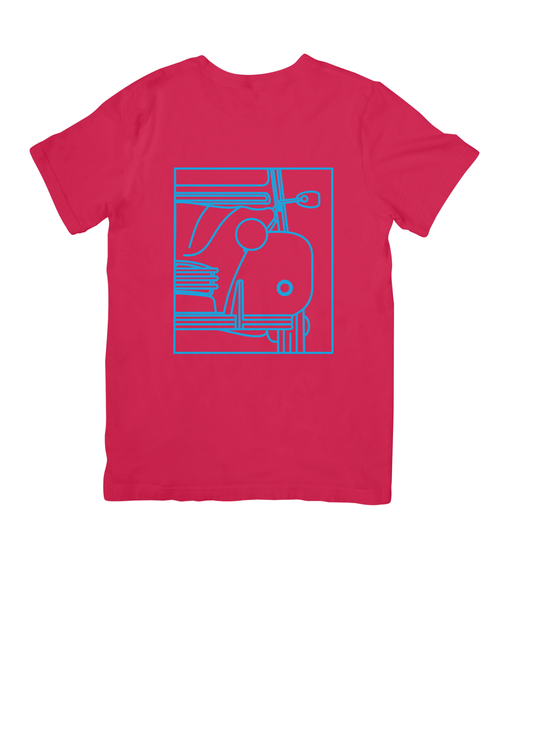 Red Cotton T-Shirt with 2CV Line Drawing