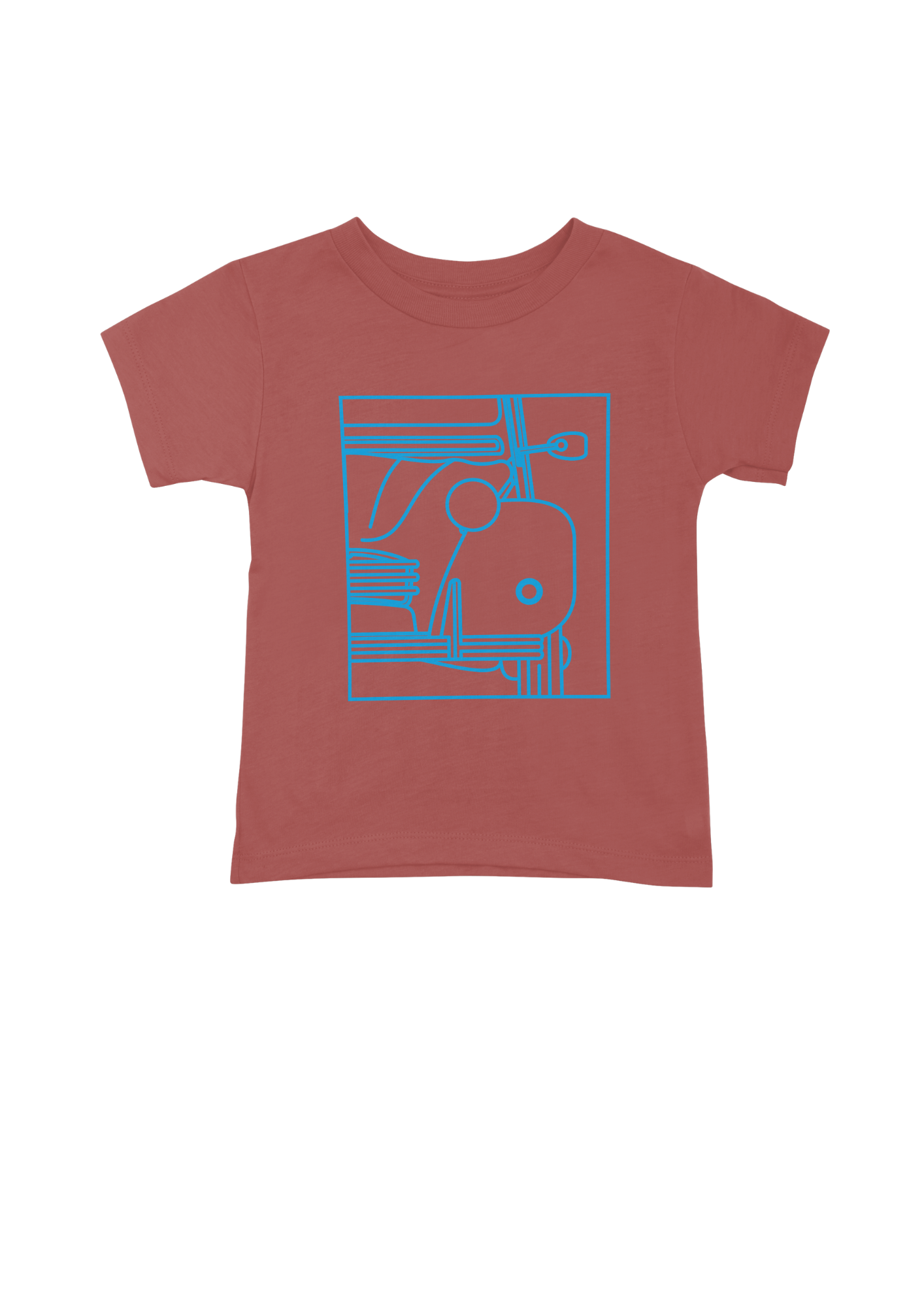 Children's Red Cotton T-Shirt with  2CV Line Drawing