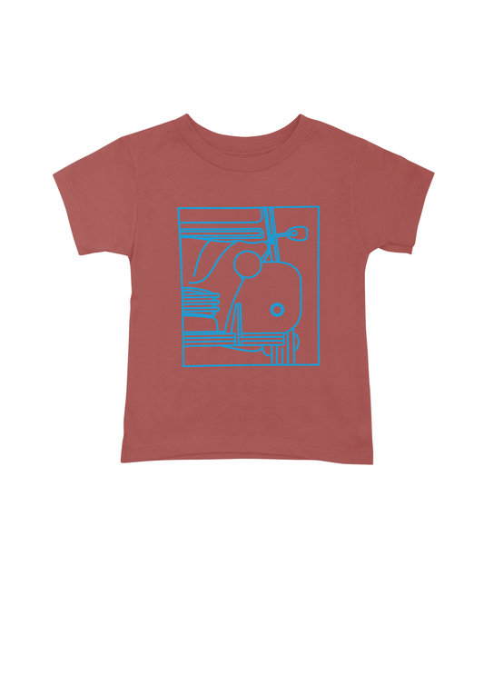 Children's Red Cotton T-Shirt with  2CV Line Drawing