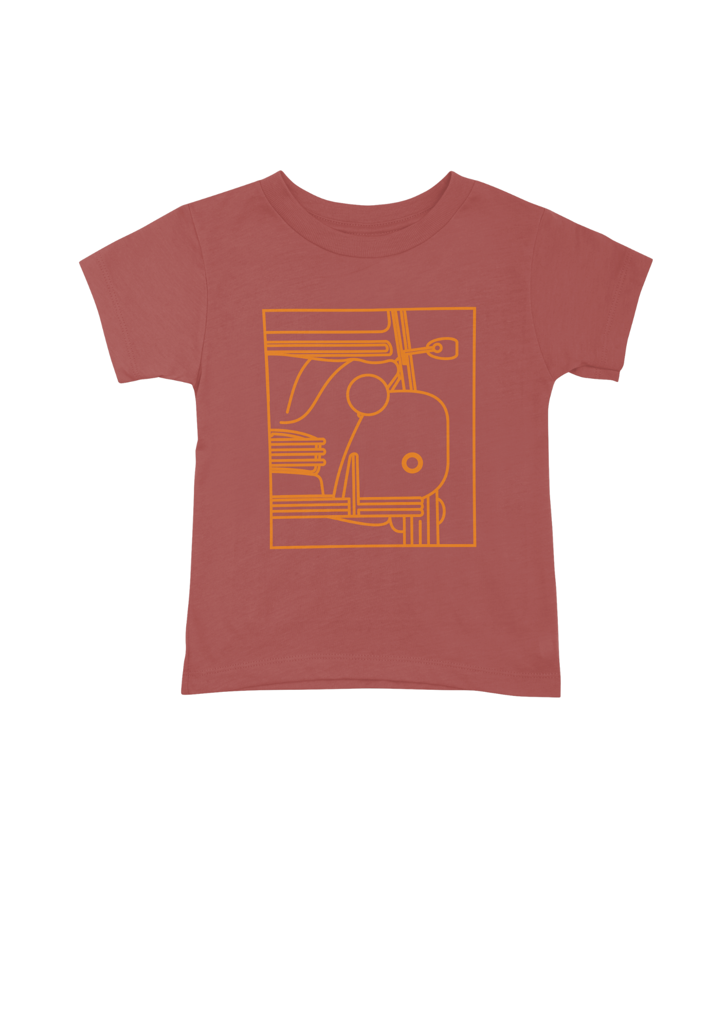 Children's Red Cotton T-Shirt with  2CV Line Drawing