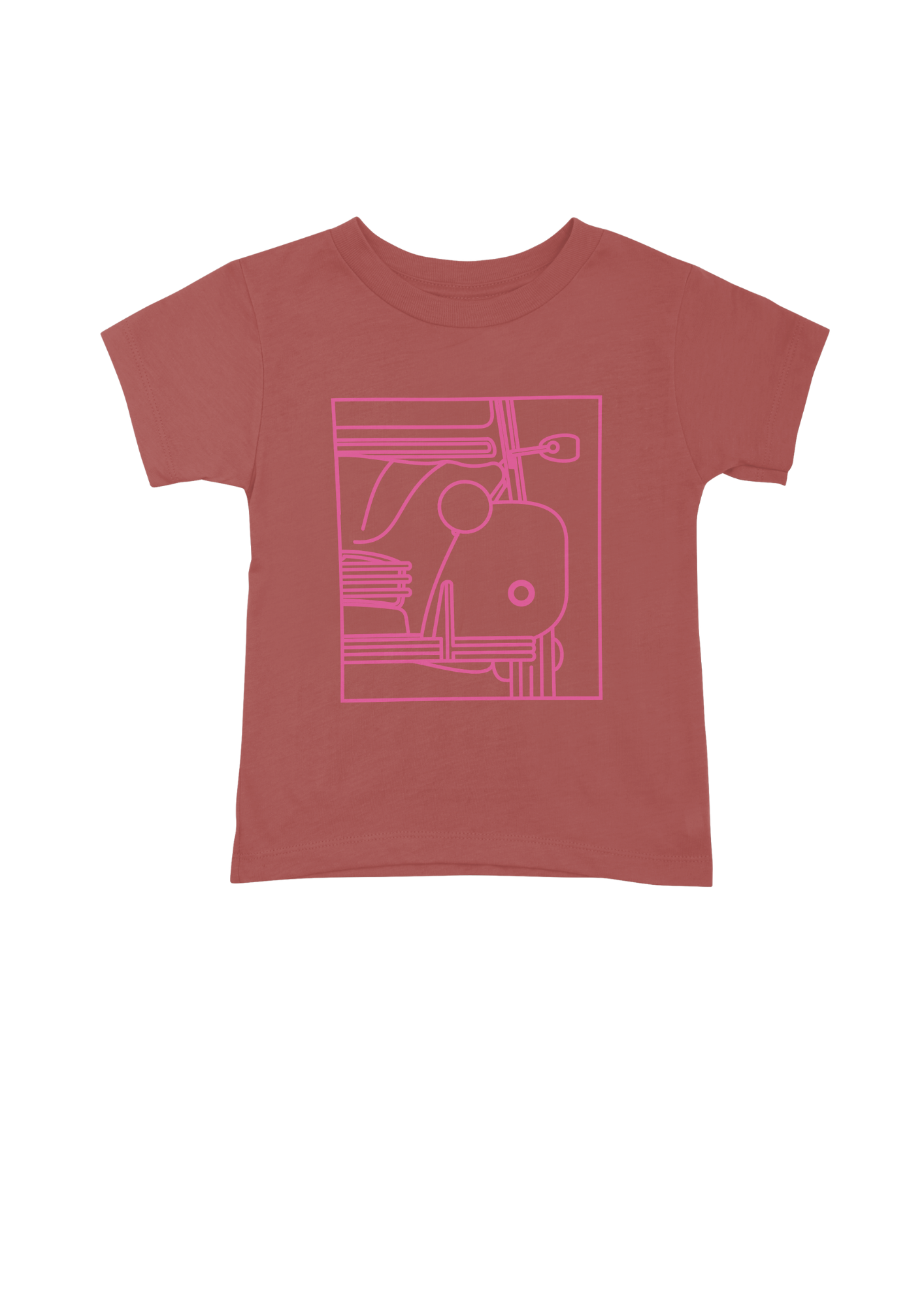 Children's Red Cotton T-Shirt with  2CV Line Drawing