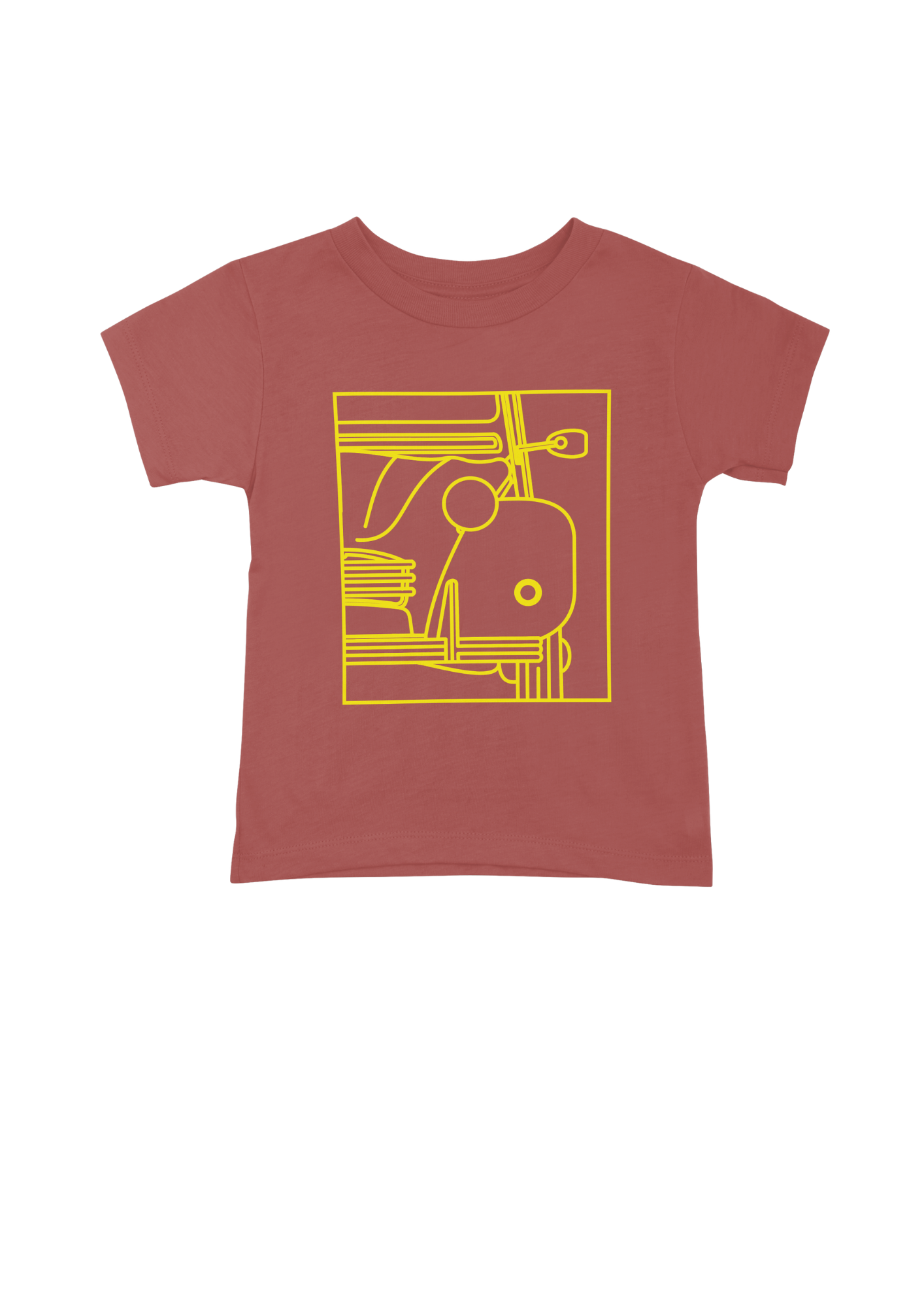 Children's Red Cotton T-Shirt with  2CV Line Drawing
