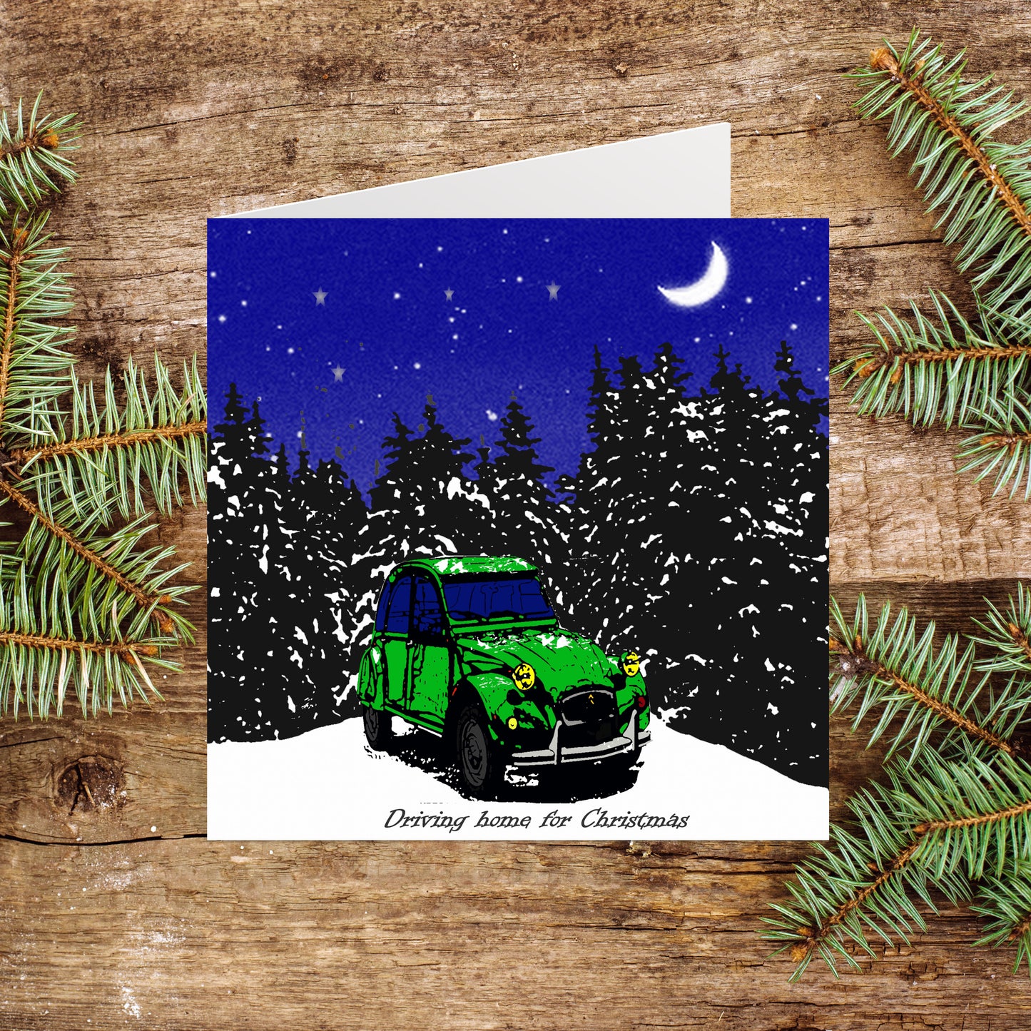 2CV Green Driving Home Christmas Card