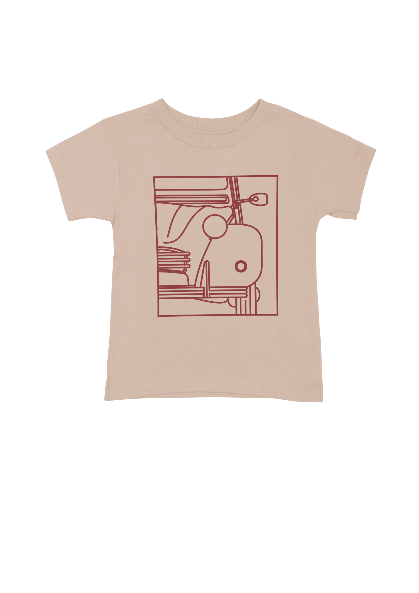 Children's Pink Cotton T-Shirt with  2CV Line Drawing